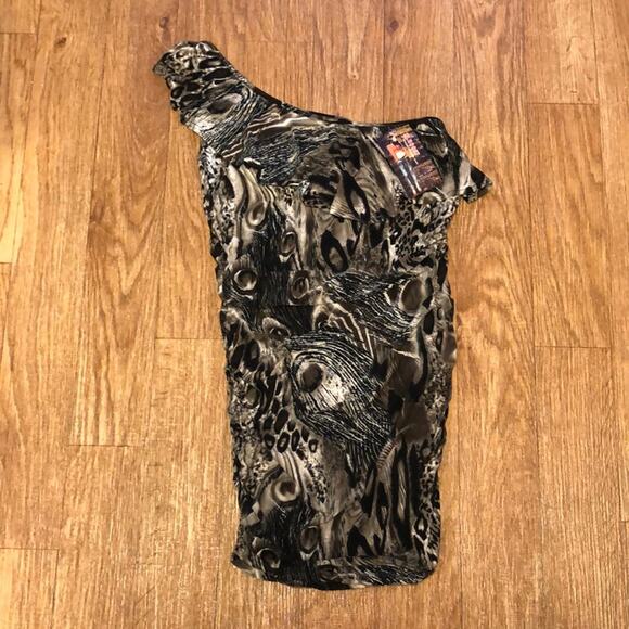 XJ Boost Animal Print Peacock One Shoulder Bodycon Dress Size L/XL - Picture 2 of 9